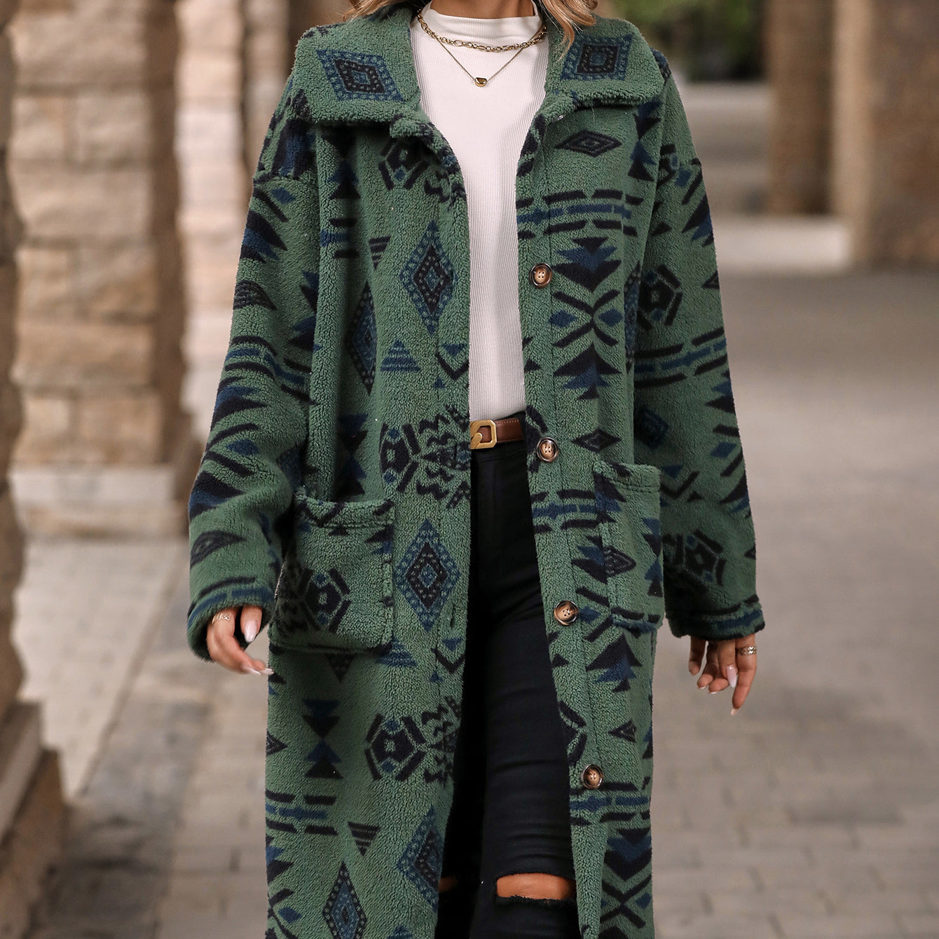 Wholesale Velvet Western Style Aztec Plush Long Coat